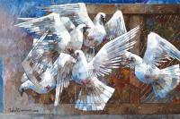 Iqbal Durrani, Returning Home, 24 x 36 Inch, Oil on Canvas, Pigeon Painting, AC-IQD-239